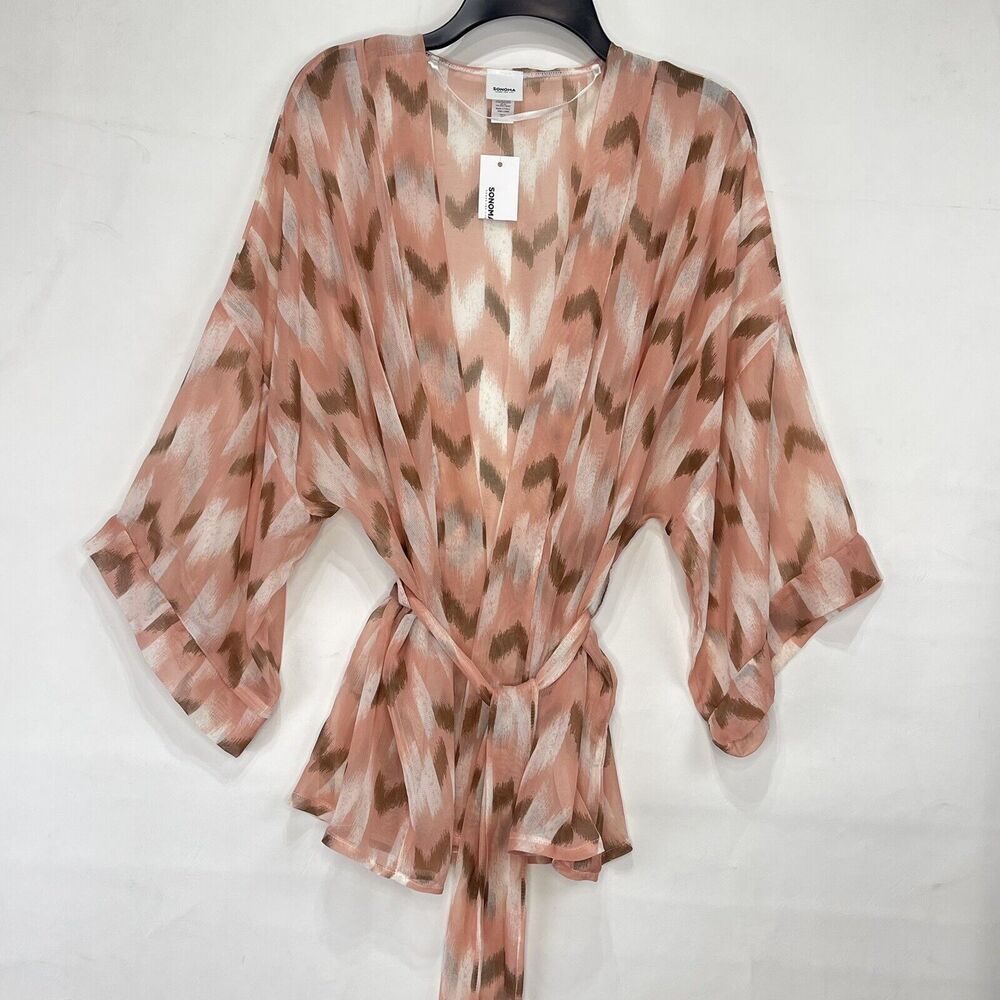 New Womens One Size Kimono Tie Waist Sonoma Goods For Life Staggered Ikat Waits